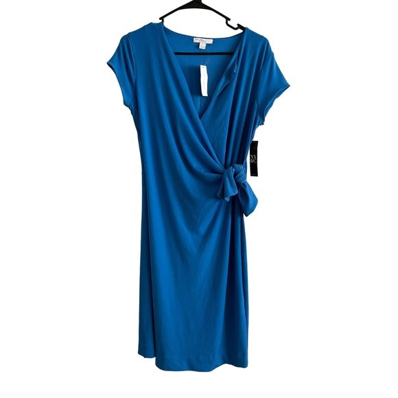 New York & Co Dresses & Skirts - New York And Company Cap Sleeve Wrap Front Dress Fully Lined Blue Size Large